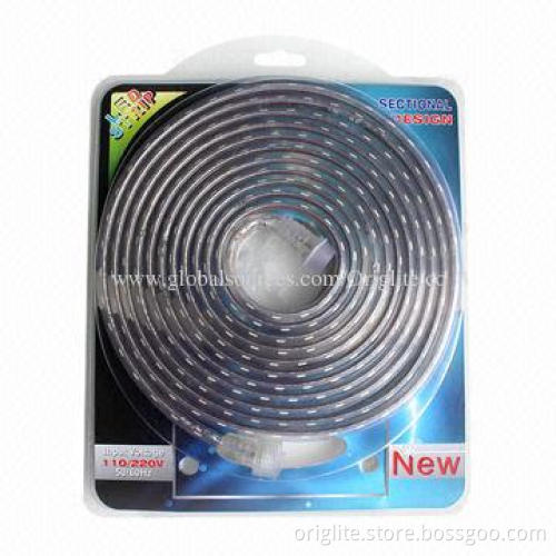 220V AC LED Flexible Strip Lamp, 14.4W/SMD 5050/60LEDs/m/12-14lm/LED/RGB Colour/IP66/Blister Packing